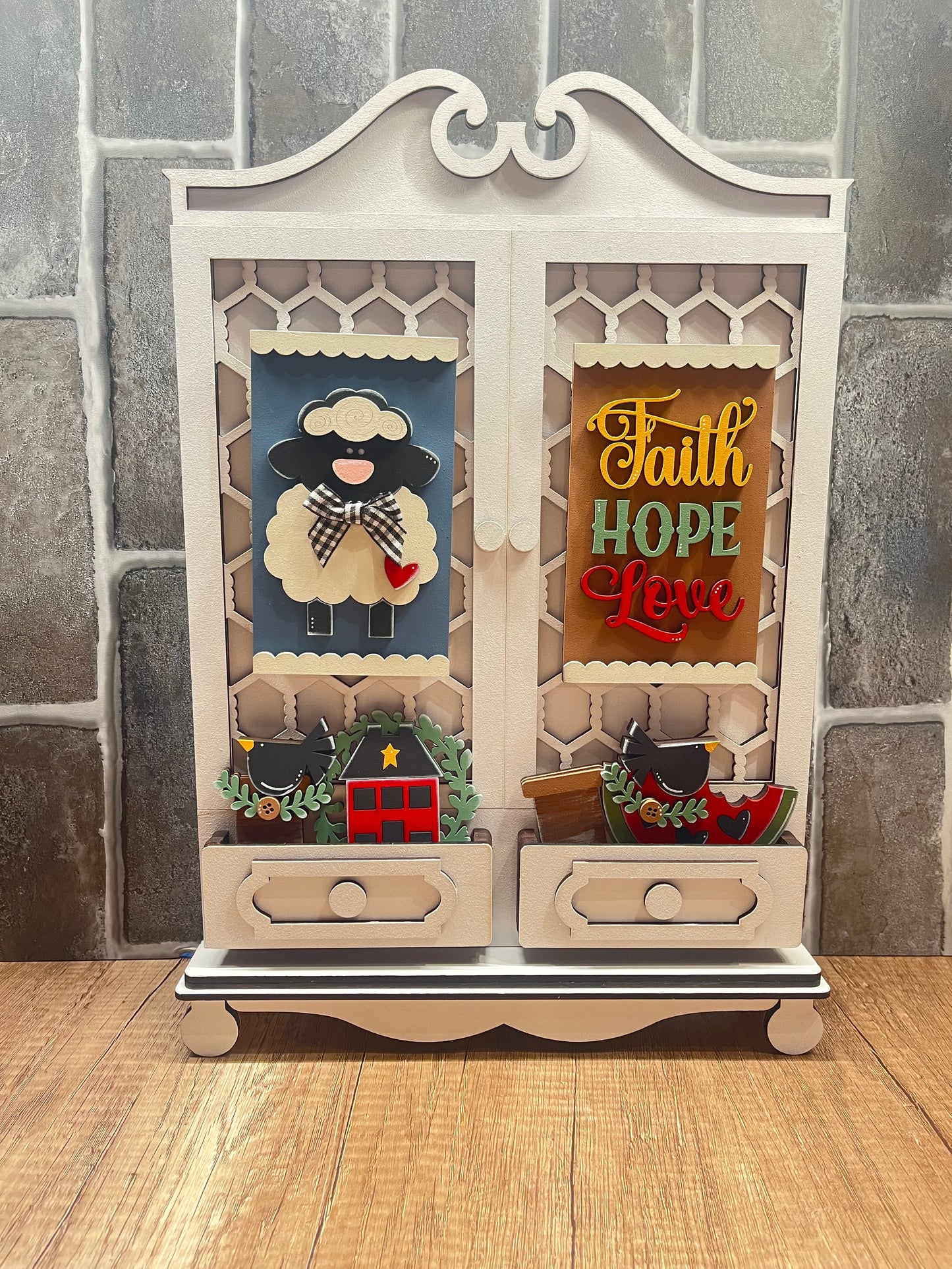 Folk Art Large Cottage Cabinet Insert