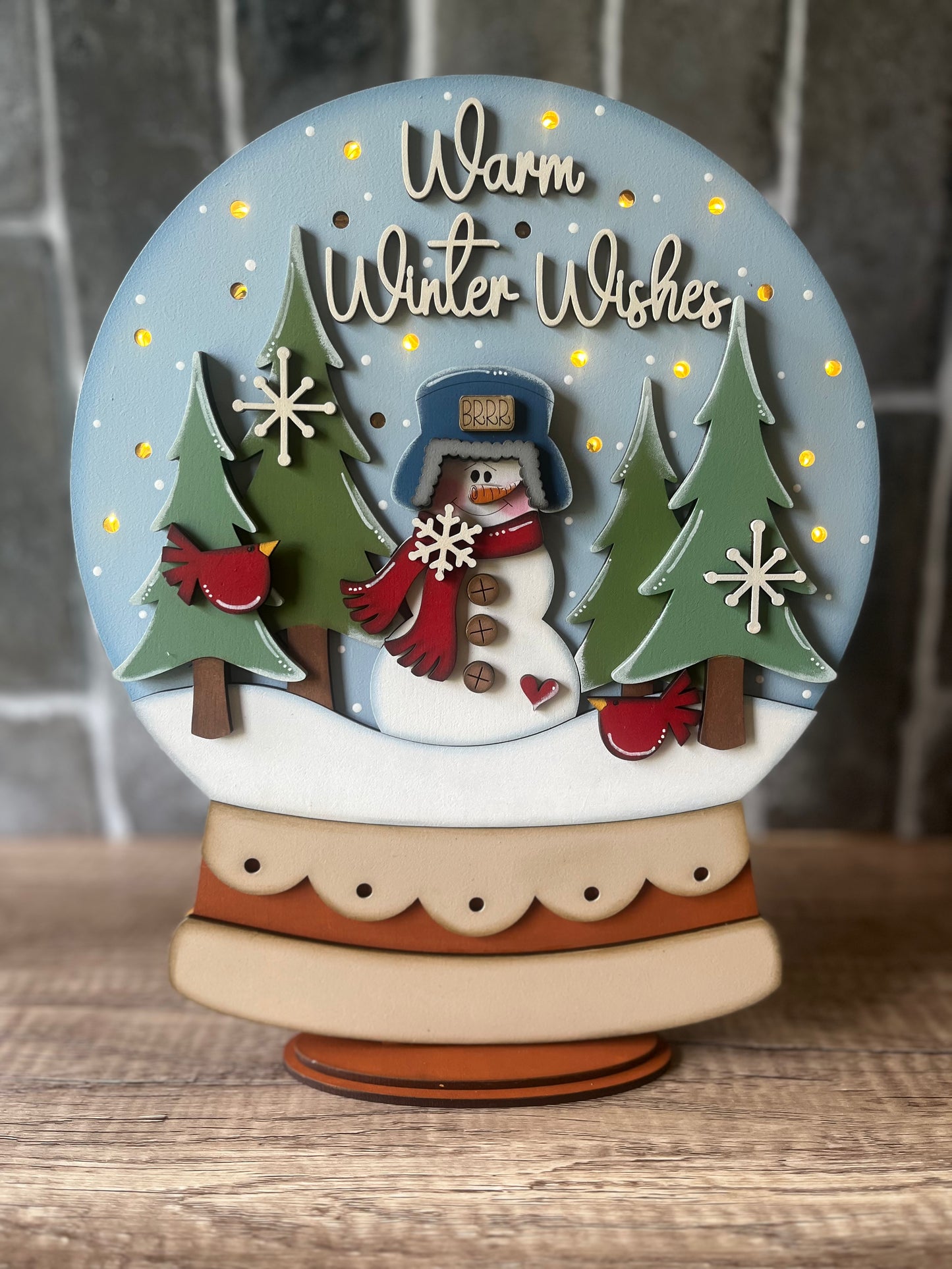 Snowman Snow Globe Light up Shelf Sitter