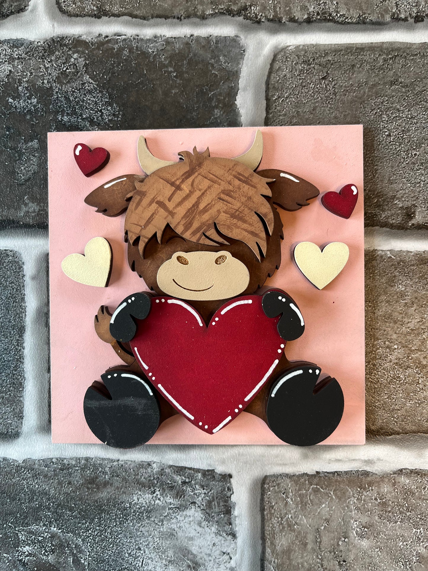 Heart Highland Cow Valentine's Ladder Tile