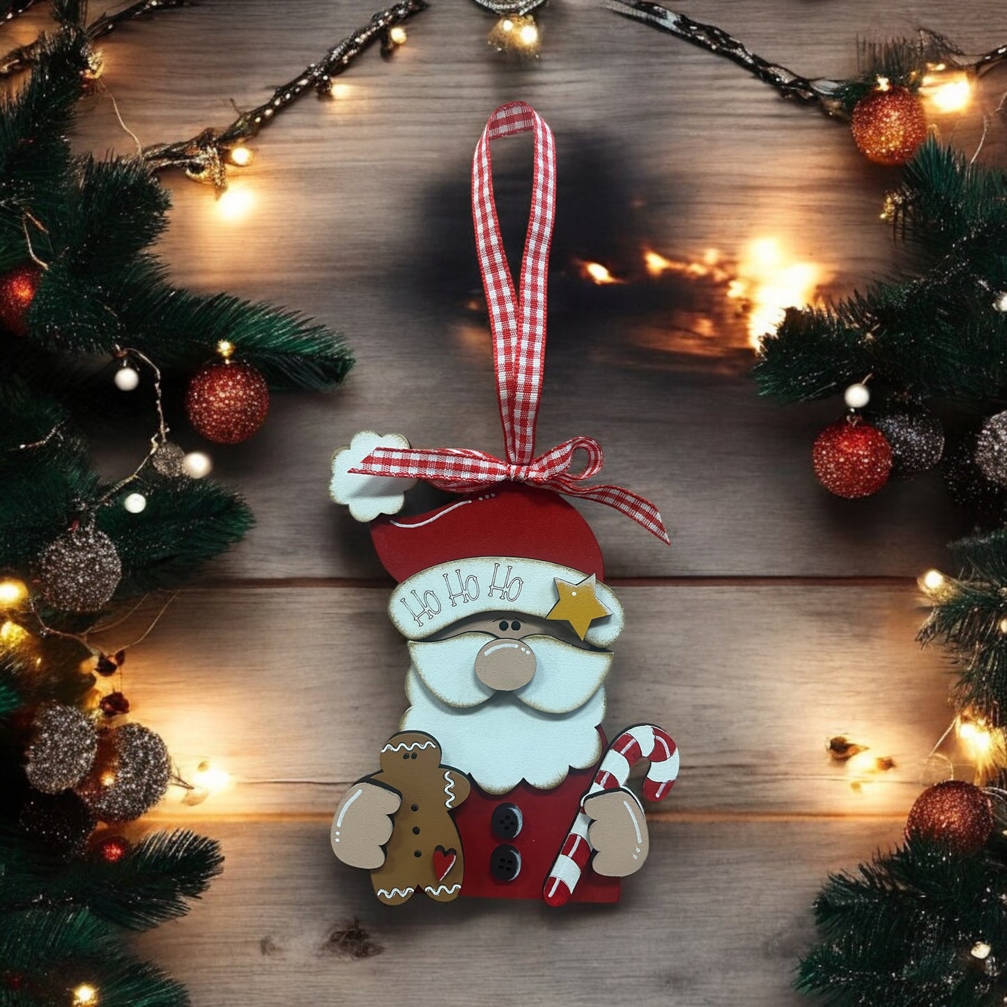 Santa Gingerbread Candy Cane Ornament