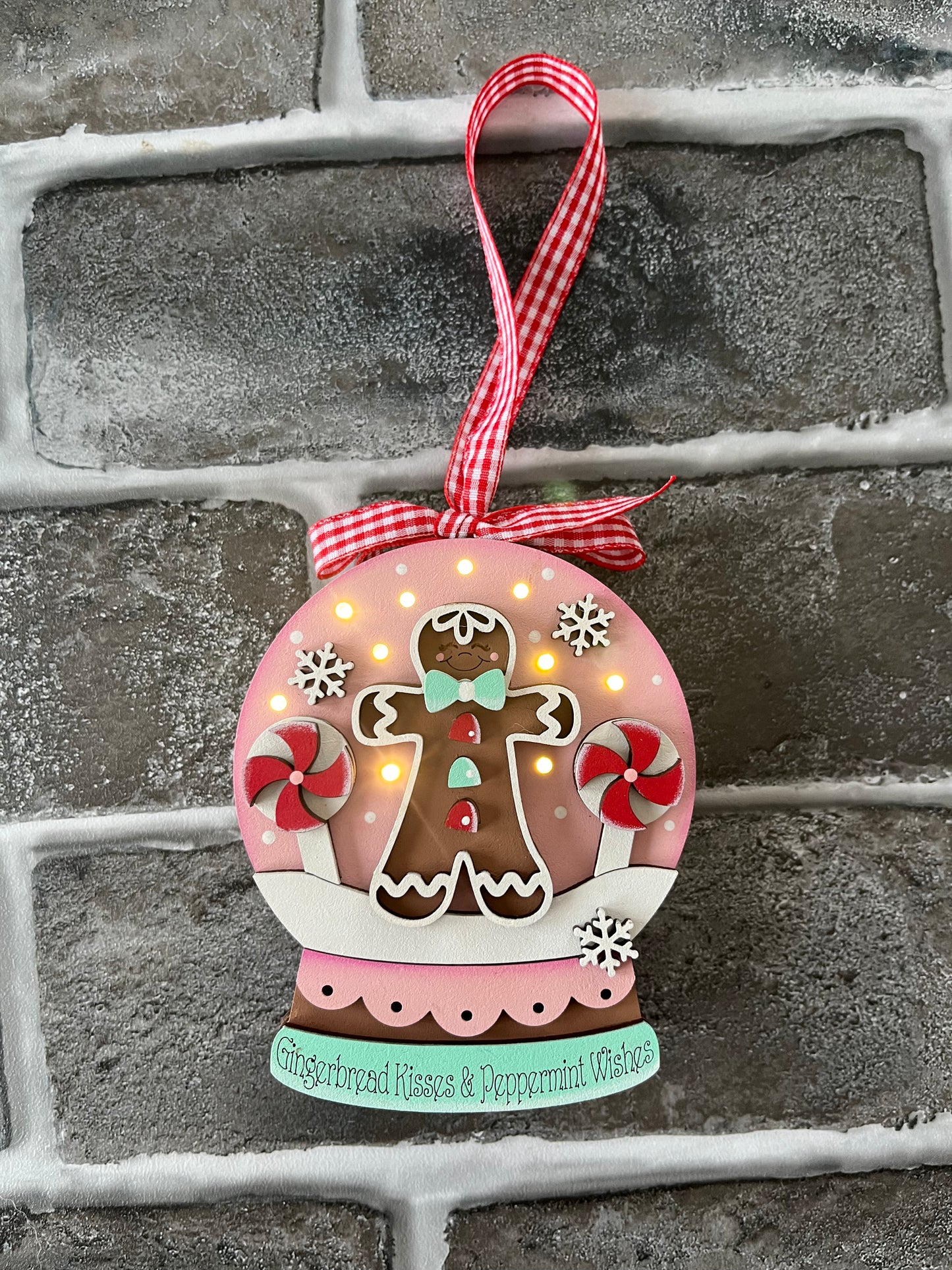 Gingerbread Kisses Christmas Lighted Snow Globe Ornament