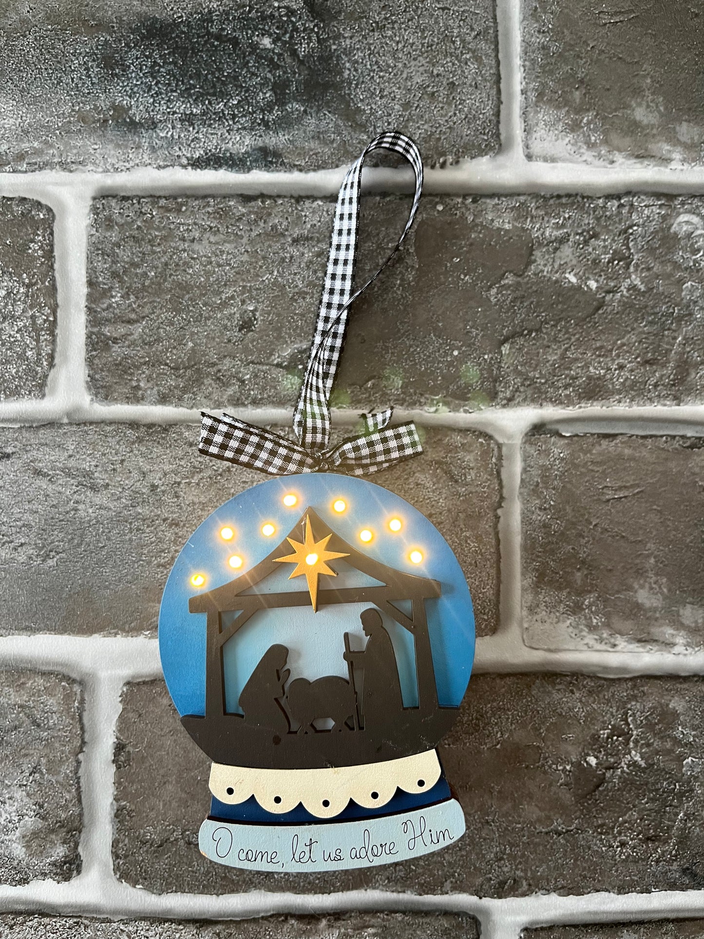 Manger Nativity Lighted Snow Globe Ornament