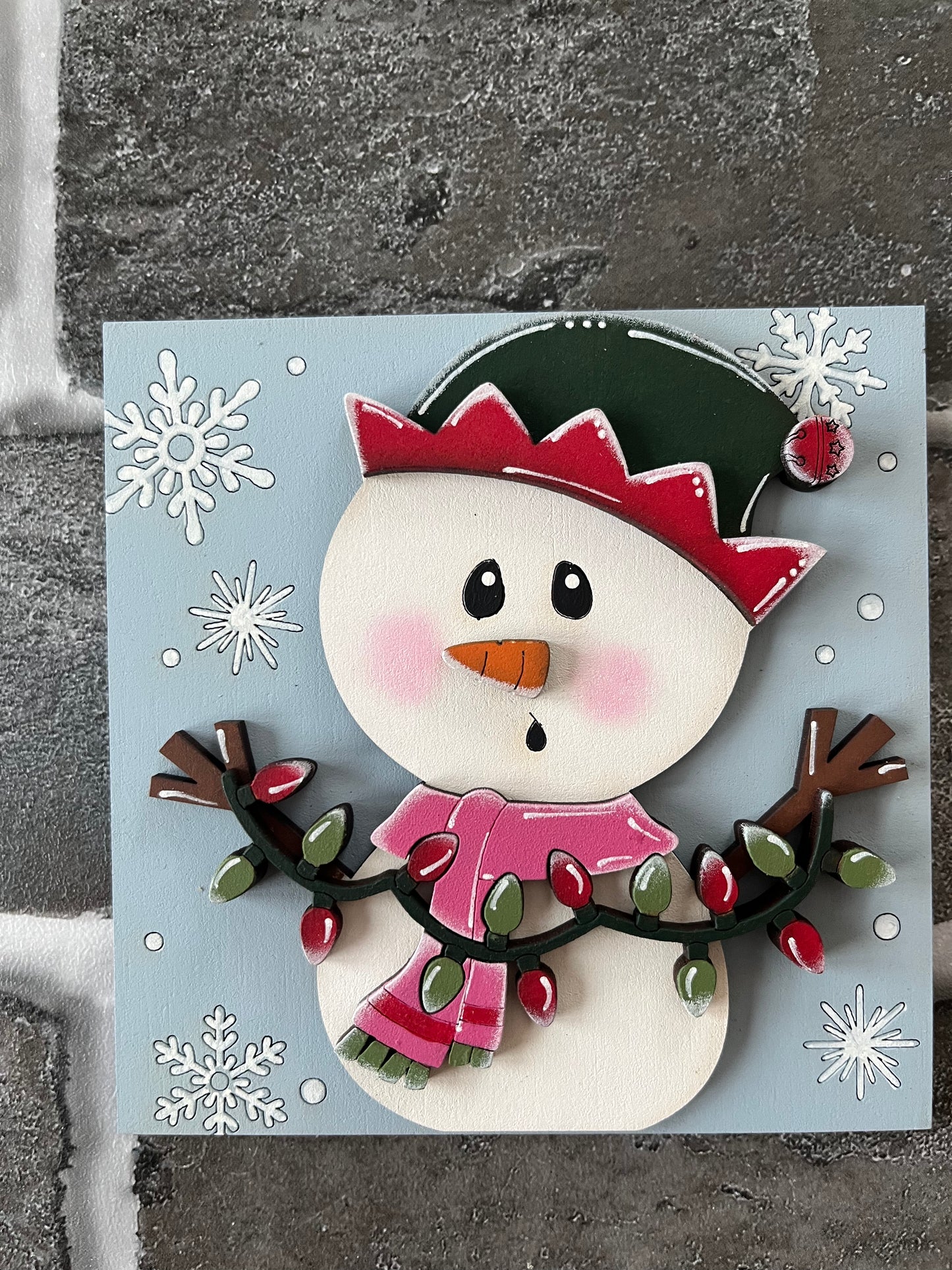 Snowman Lights Ladder Tile