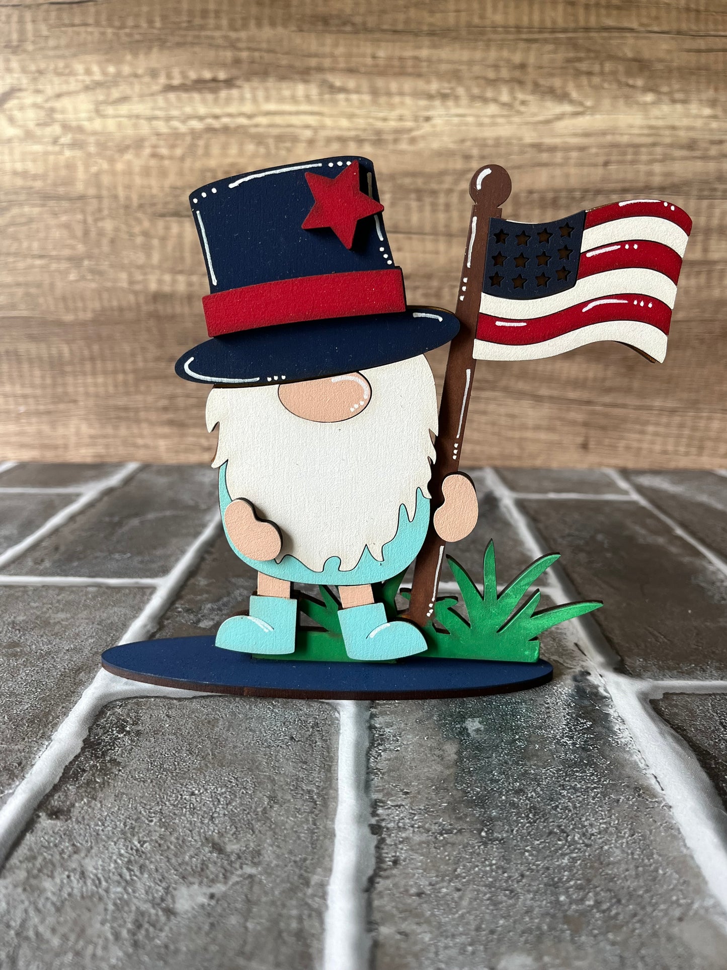 Gnome with Flag Shelf Sitter