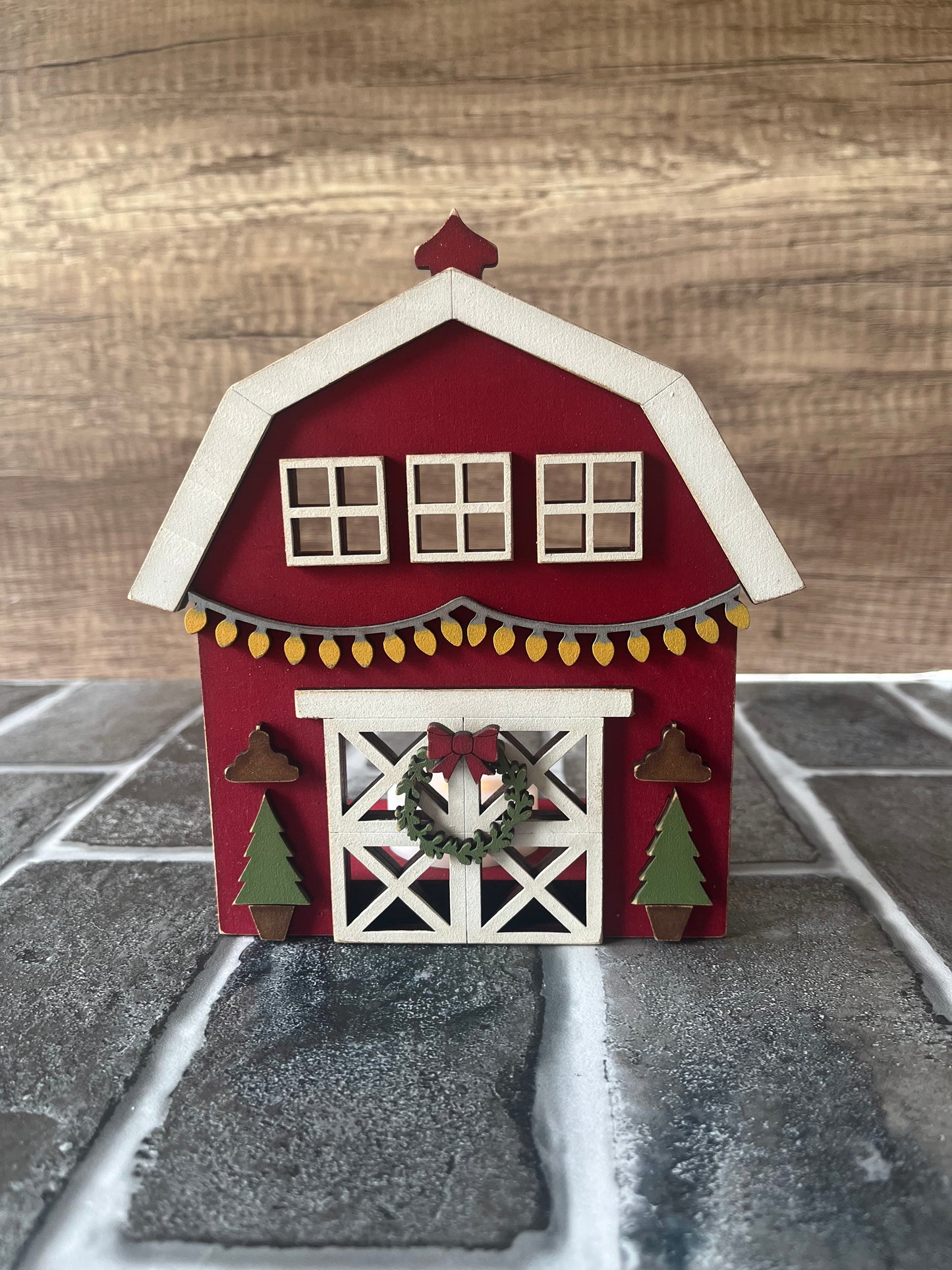 Rustic Red Barn Votive Holder Shelf Sitter
