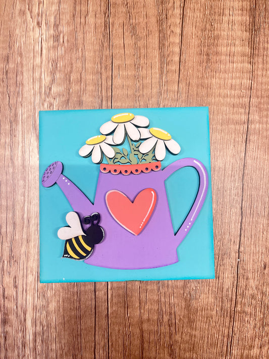 Daisy Watering Can Ladder Tile
