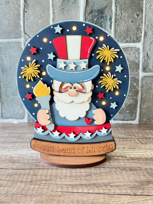 Uncle Sam Light Up Snow Globe Shelf Sitter