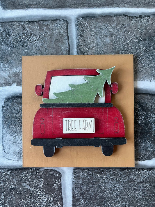Red Christmas Truck Tree Ladder Tile