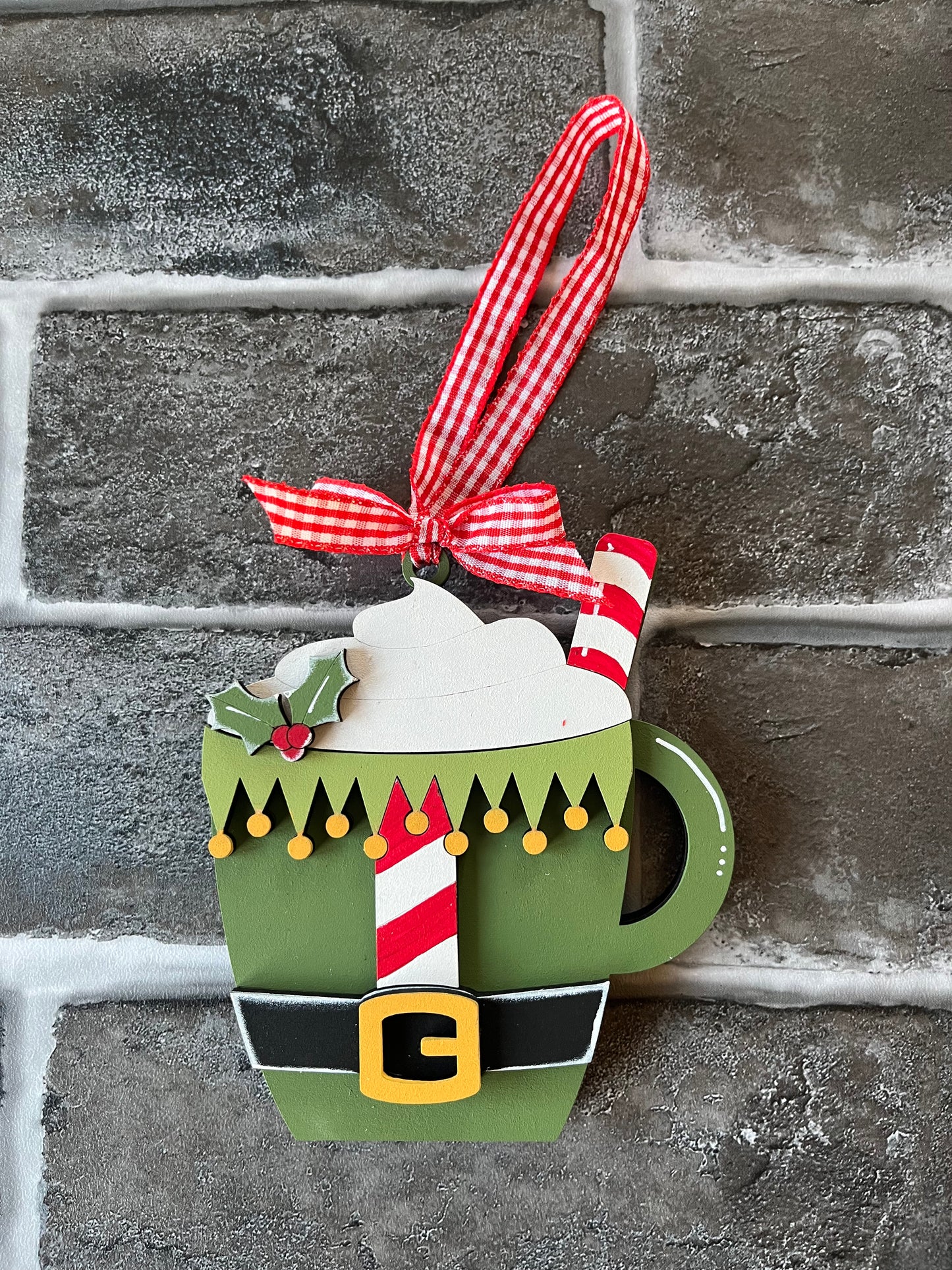 Elf Cocoa Cup GIFT CARD ORNAMENT