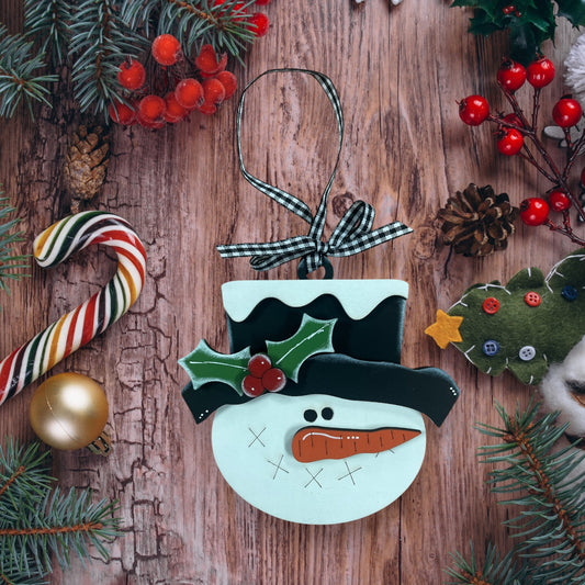 Holly Snowman Ornament