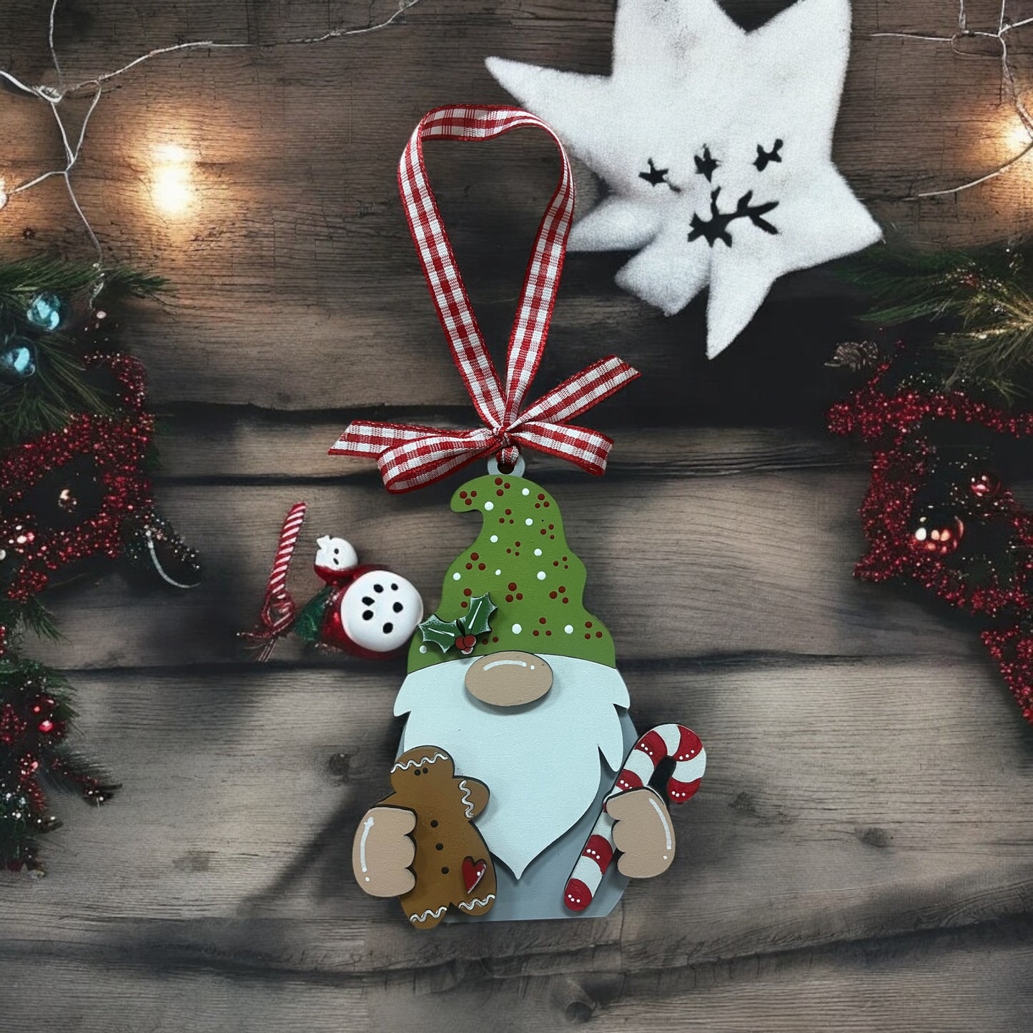 Gnome Candy Cane Gingerbread Ornament