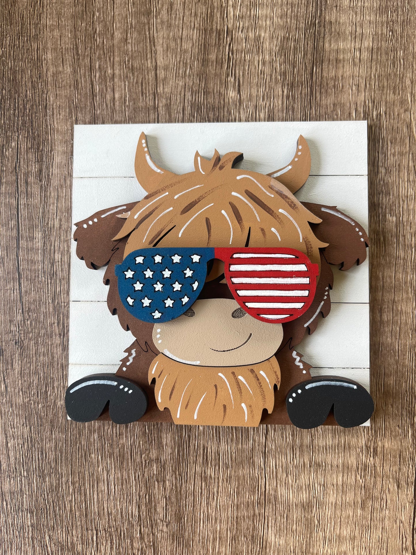 Patriotic Glasses Highland Cow Ladder Tile