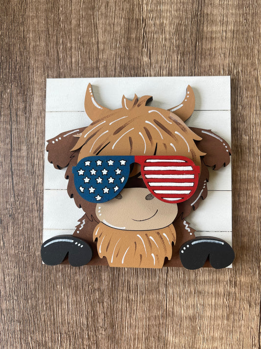 Patriotic Glasses Highland Cow Ladder Tile