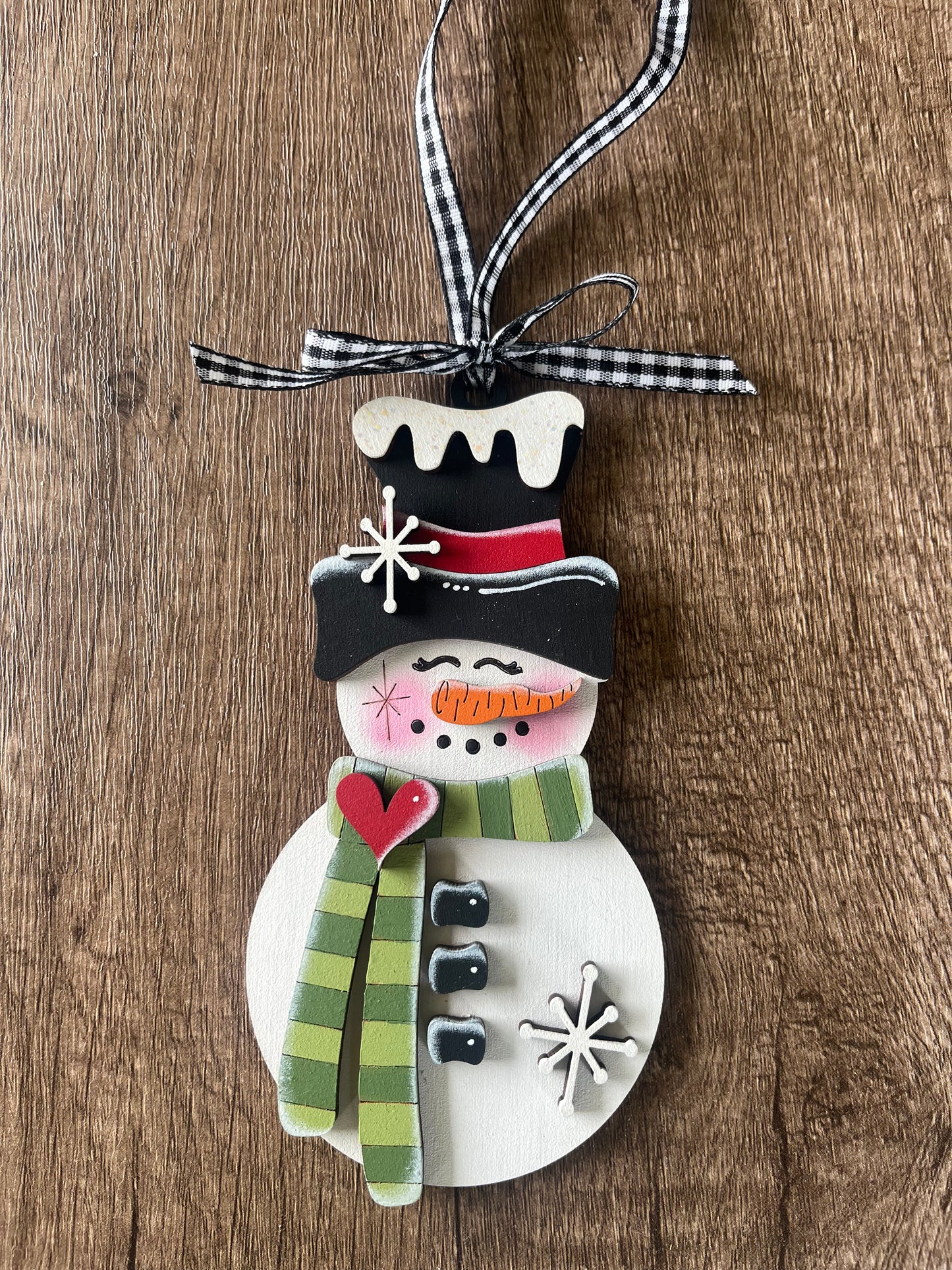 Green Striped Scarf Snowman Ornament
