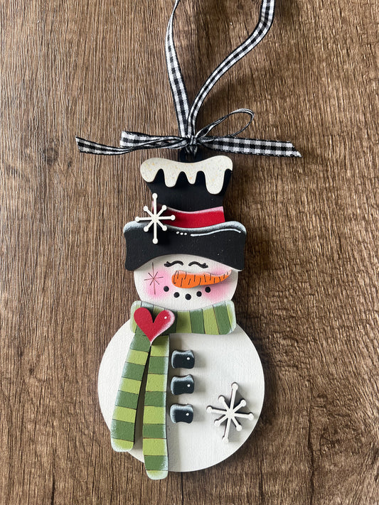 Green Striped Scarf Snowman Ornament