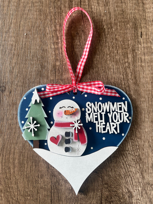 Snowman Melt Heart Ornament