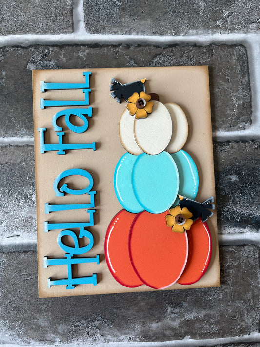Hello Fall Three Pumpkin Sign