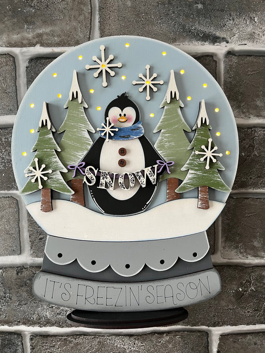 Penguin Lighted Snow Globe Shelf Sitter