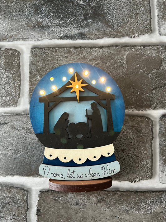 Manger Nativity Lighted Snow Globe Shelf Sitter