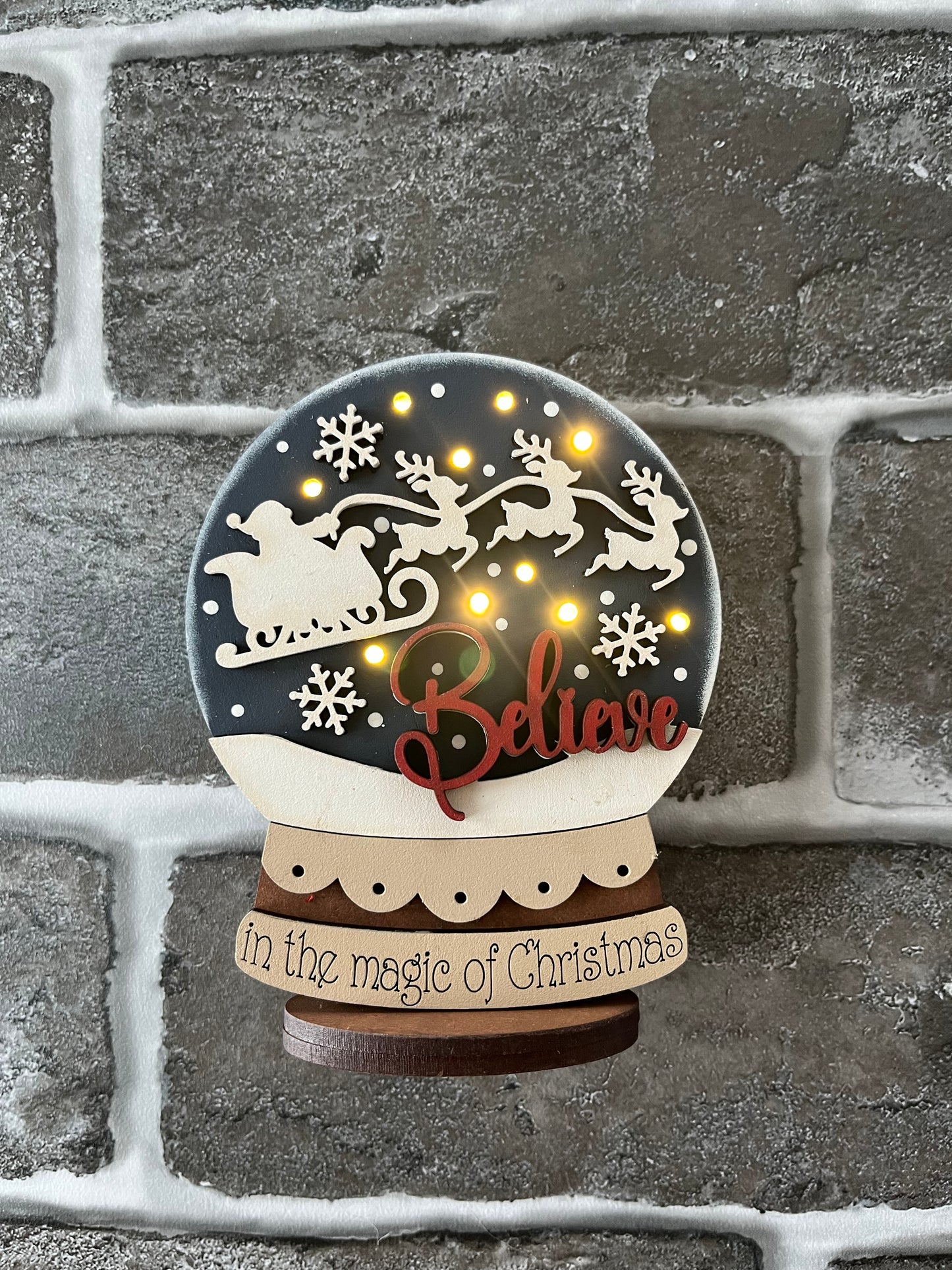 Believe Santa Lighted Snow Globe Shelf Sitter