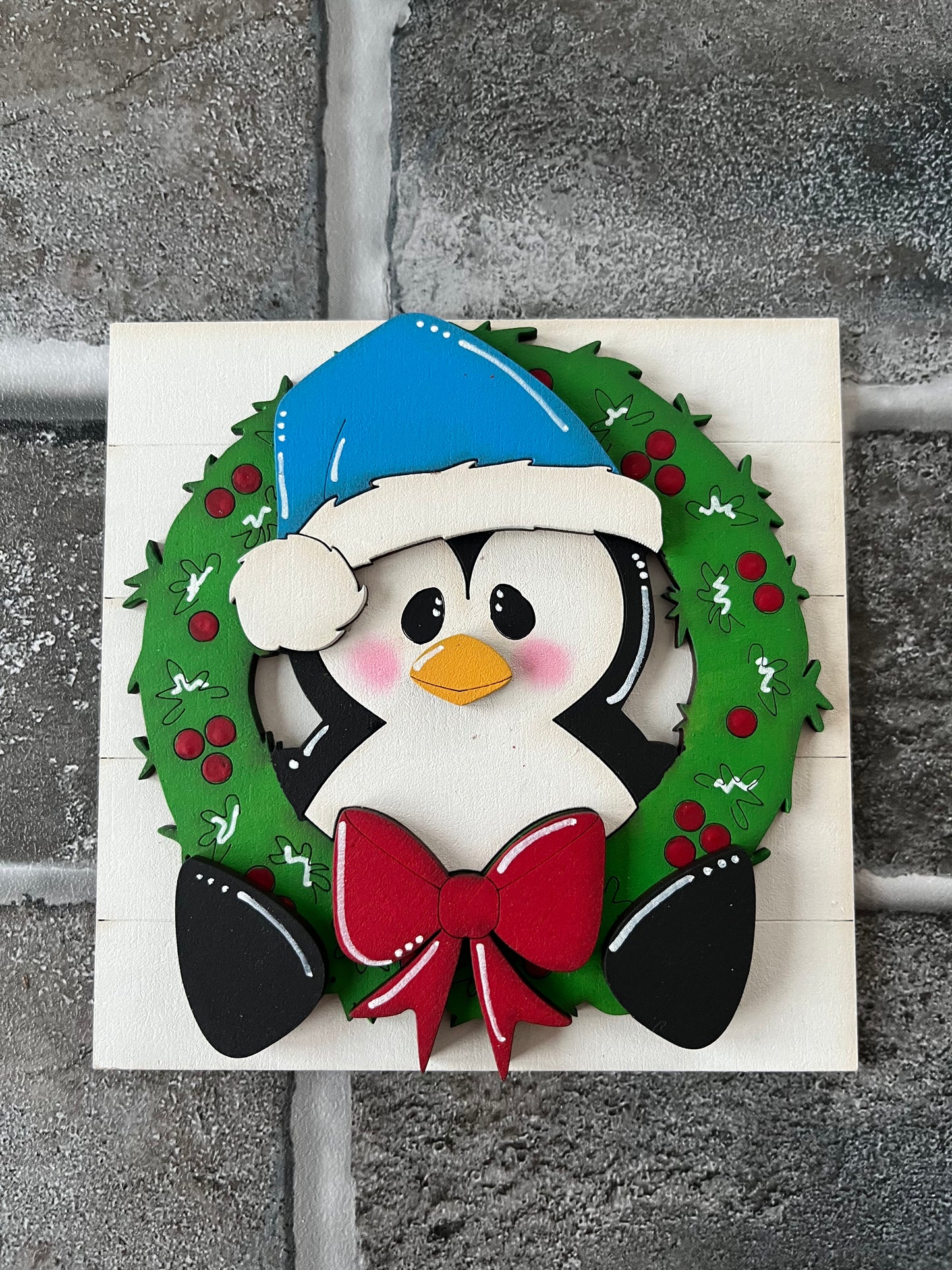 Penguin Wreath Ladder Tile