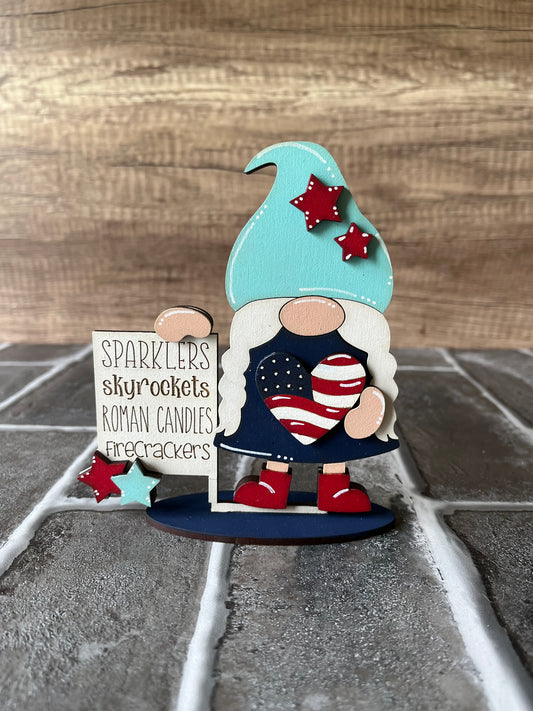 Patriotic Girl Gnome Shelf Sitter