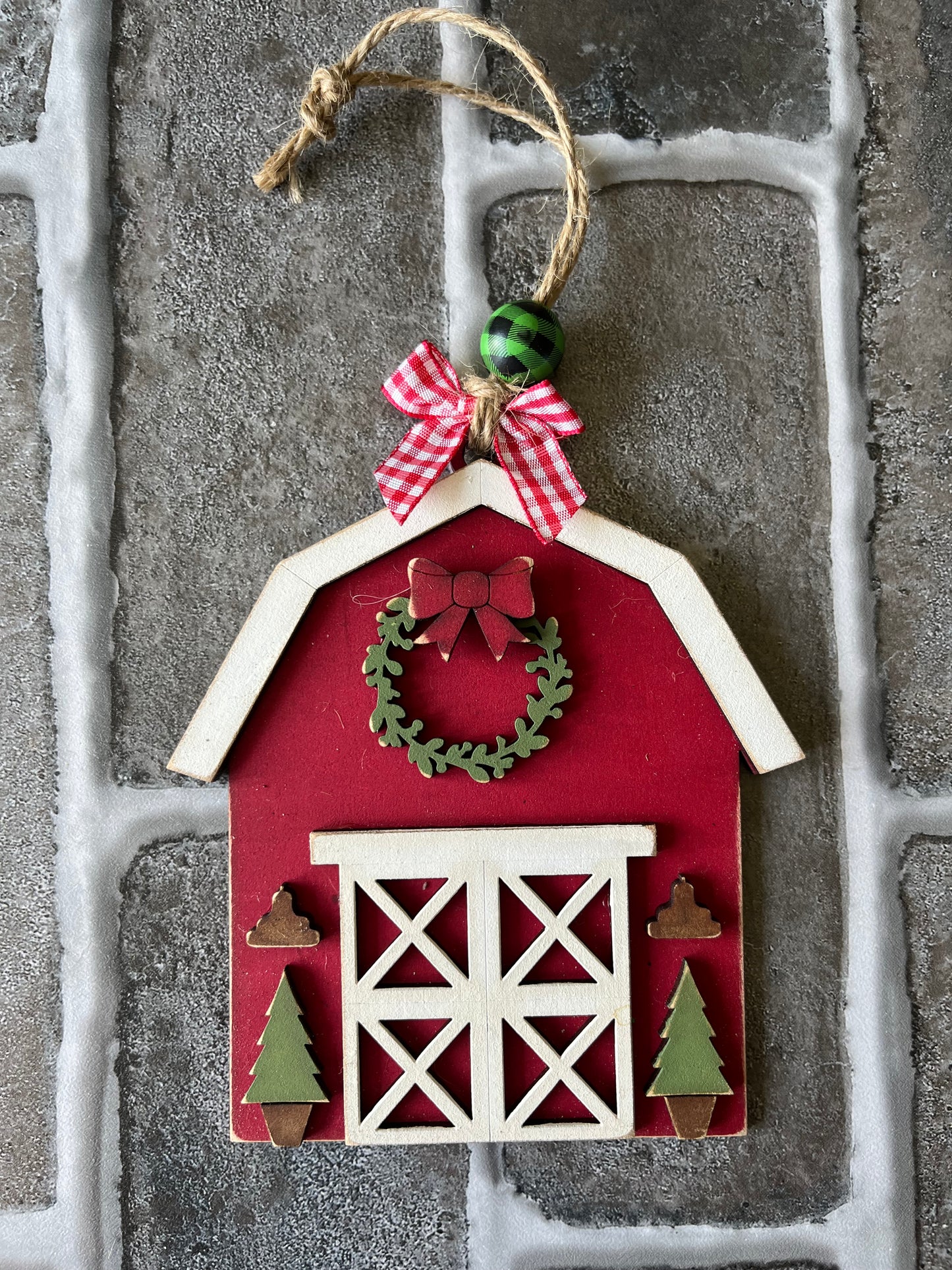 Rustic Red Barn Christmas Ornament