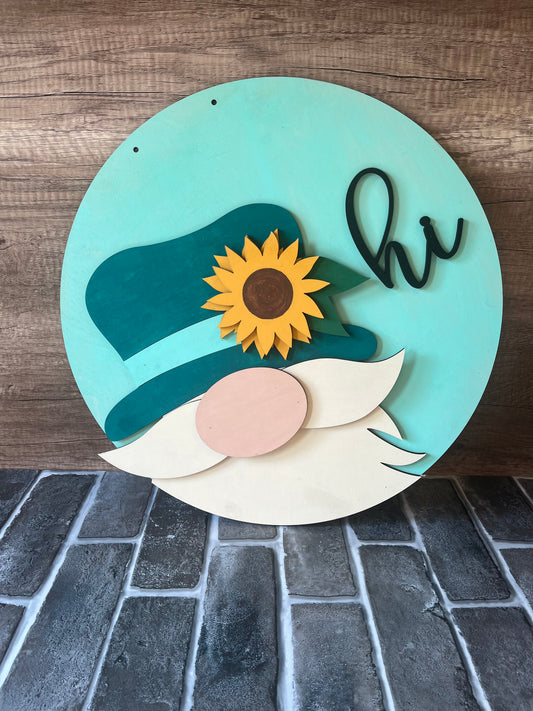 Hi Sunflower Gnome Door Hanger