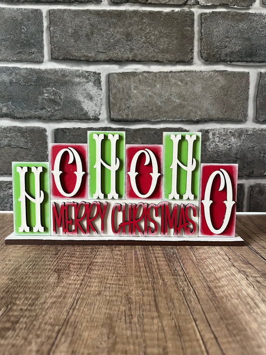 Ho Ho Ho Word Block Shelf Sitter
