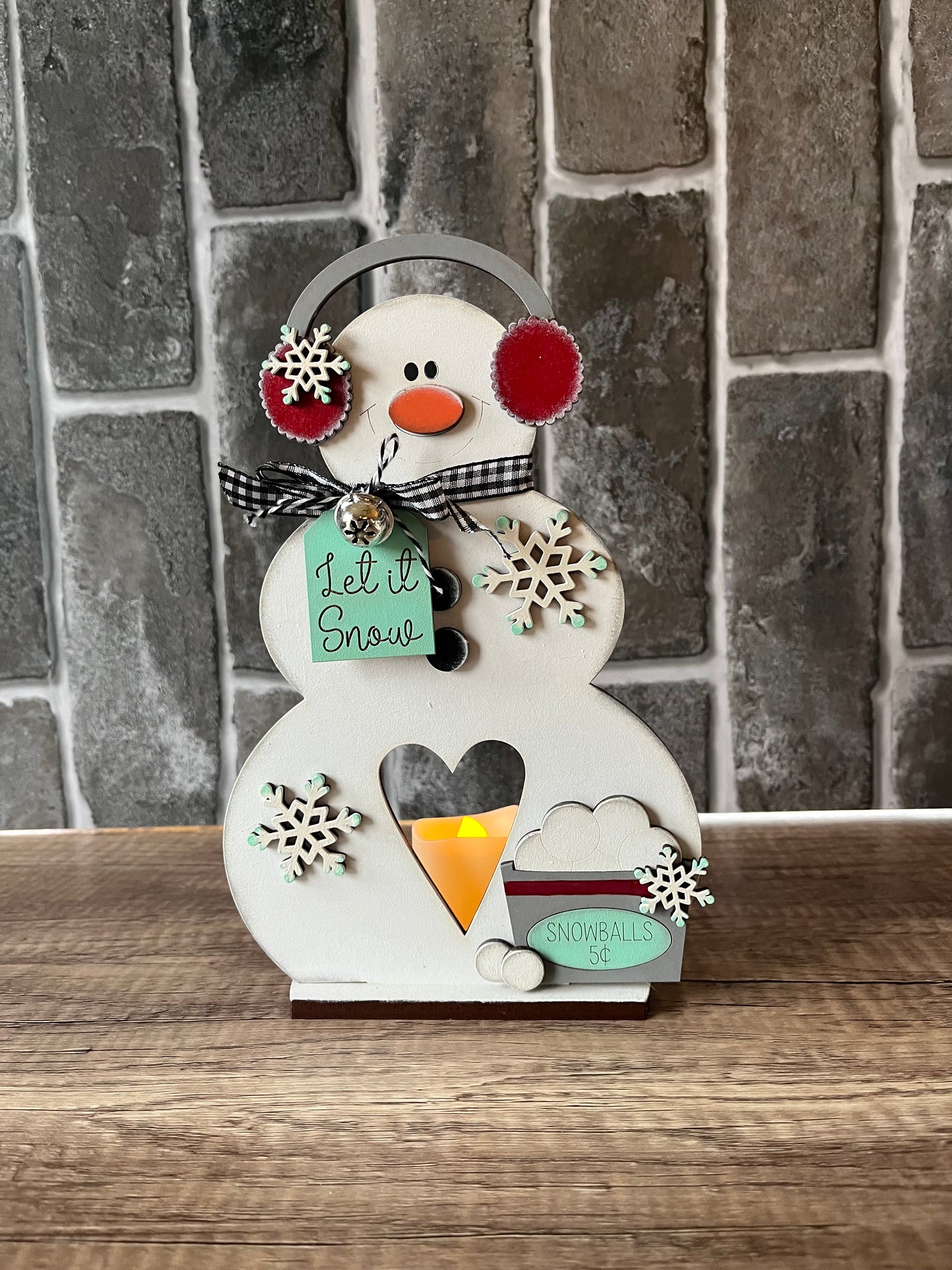 Earmuff Snowman Votive Shelf Sitter