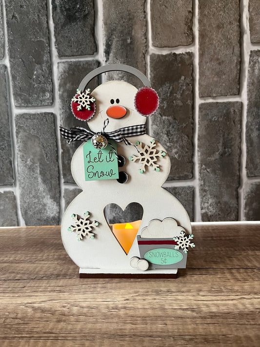 Earmuff Snowman Votive Shelf Sitter
