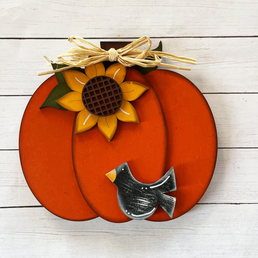 Orange Sunflower Pumpkin Shelf Sitter