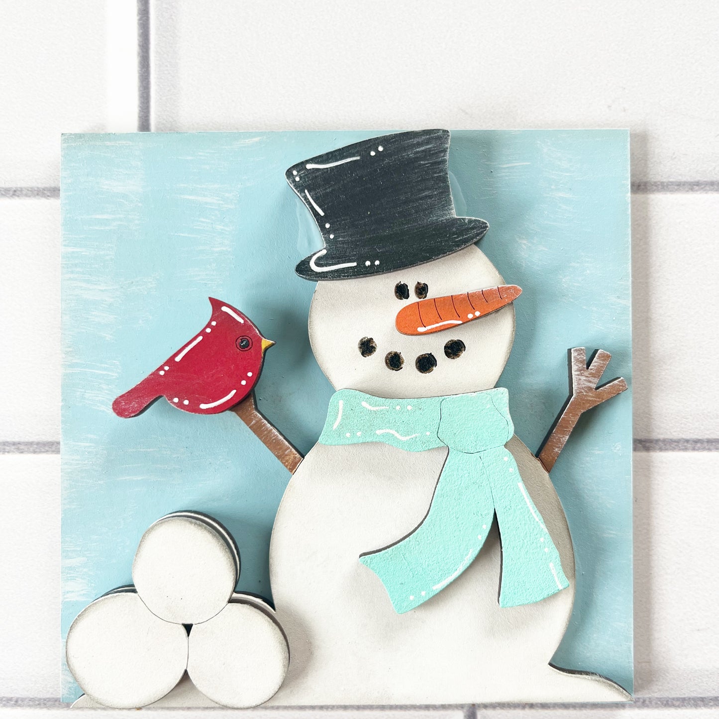 Snowman Red Bird Ladder Tile